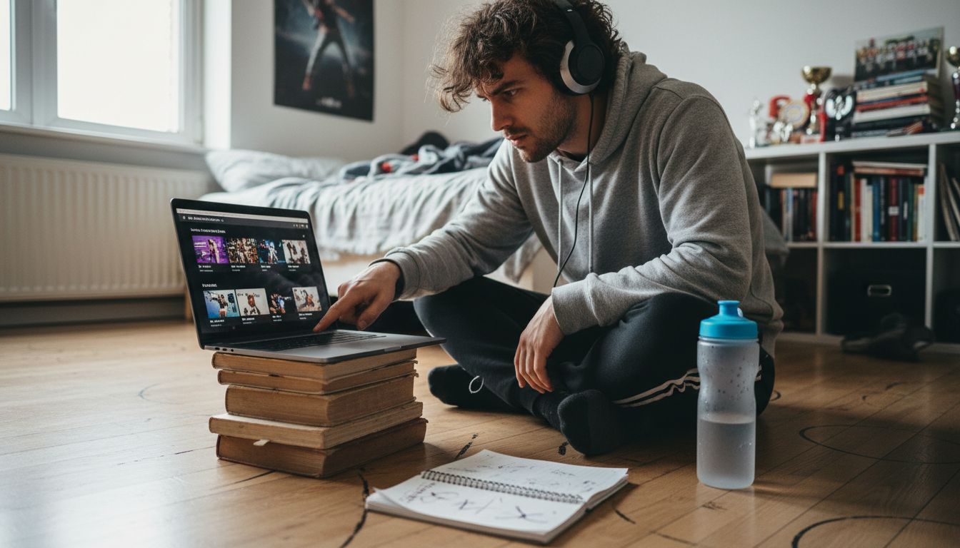 Man selecting online dance lesson interface