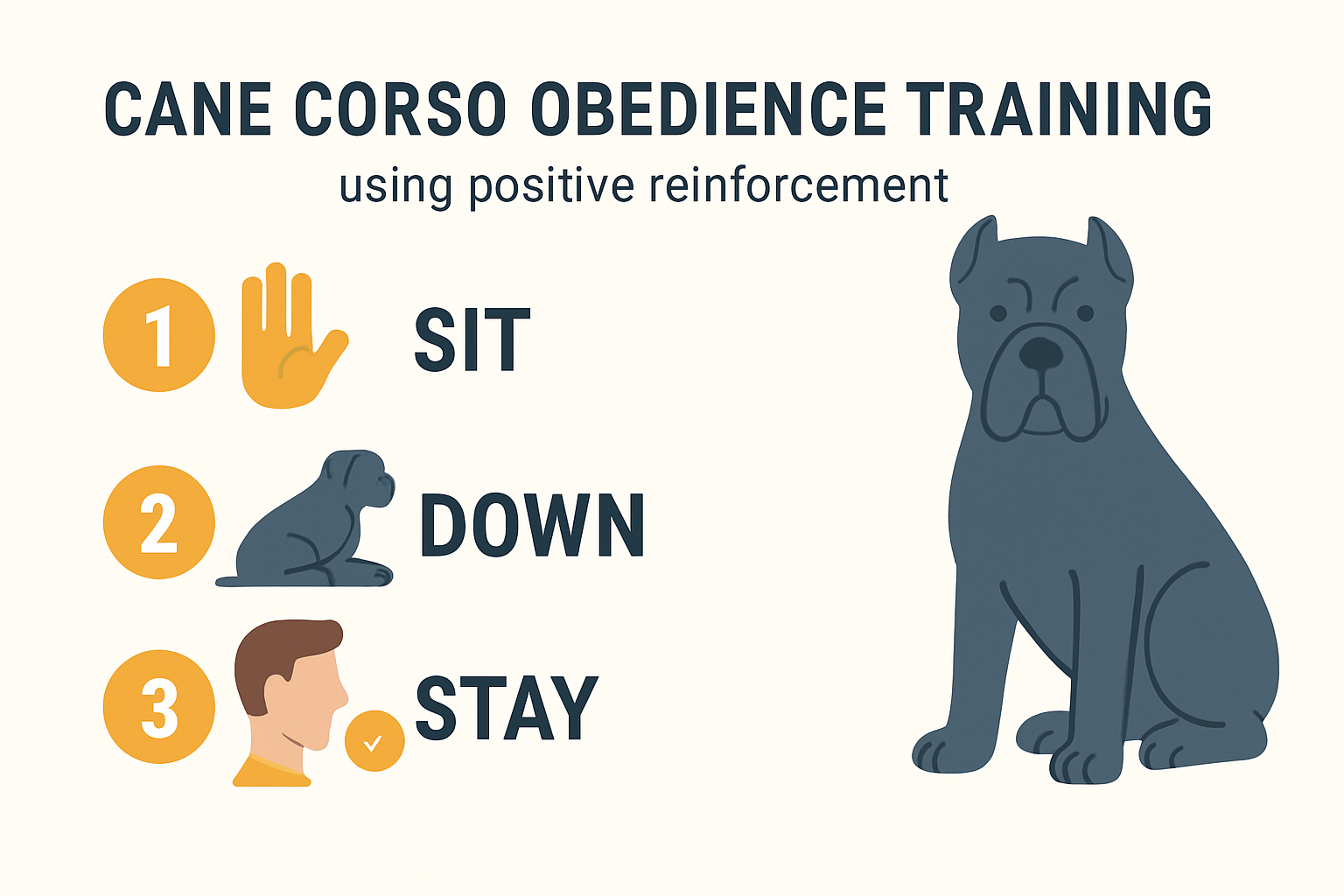 Infographic of basic Cane Corso obedience commands