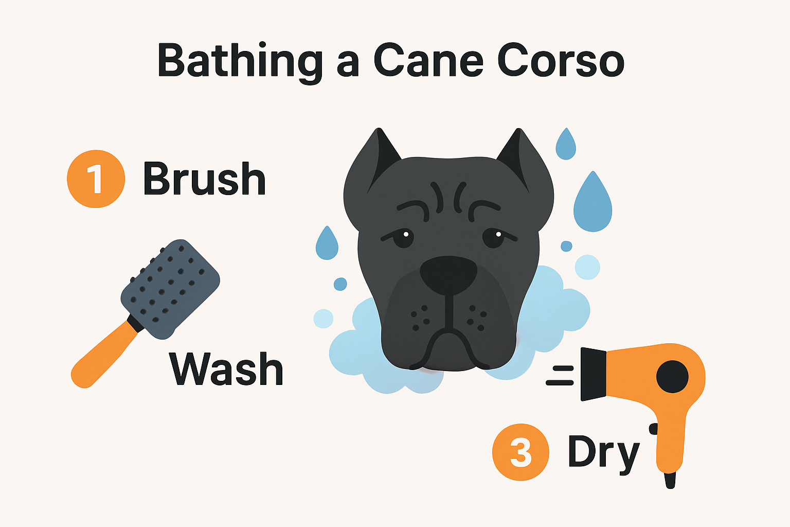 Steps for bathing a Cane Corso dog