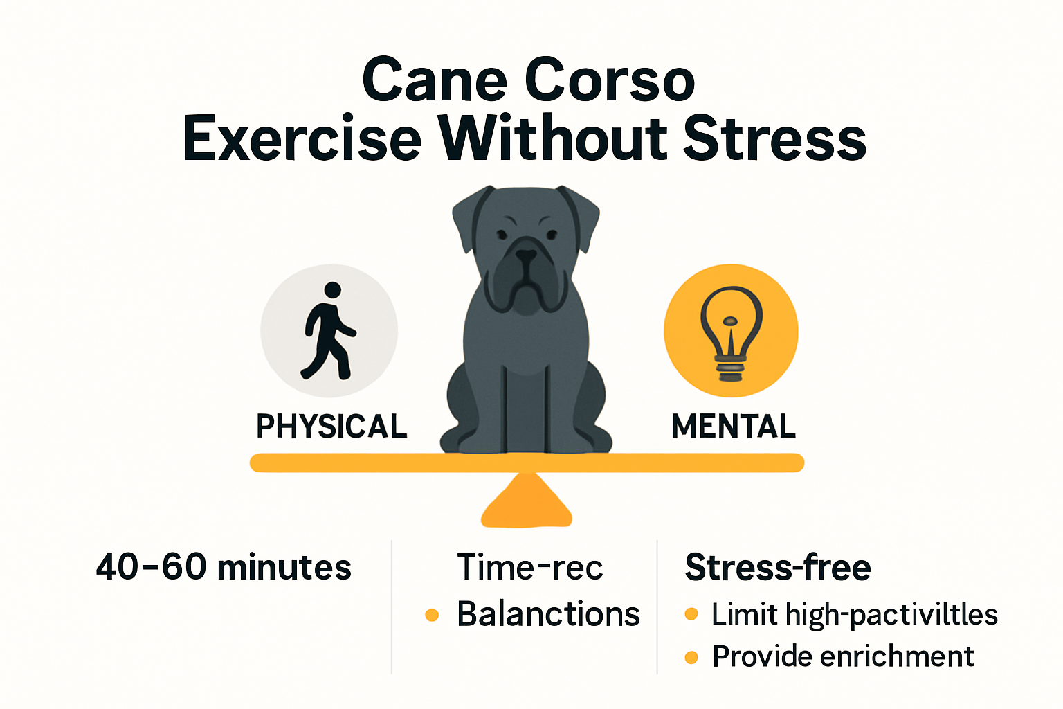 Infographic of Cane Corso daily exercise routines and stress-free tips
