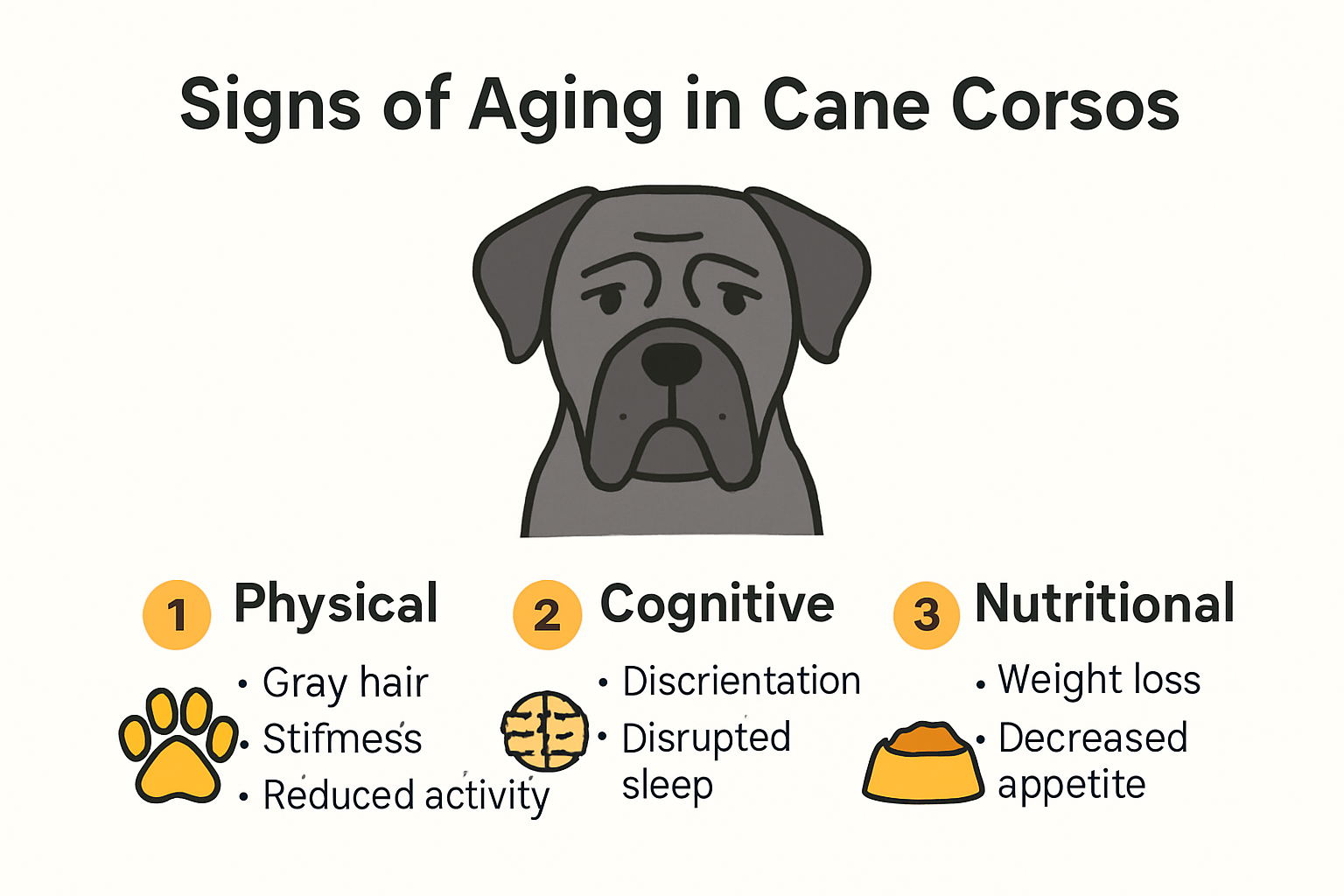 Infographic showing senior Cane Corso aging signs