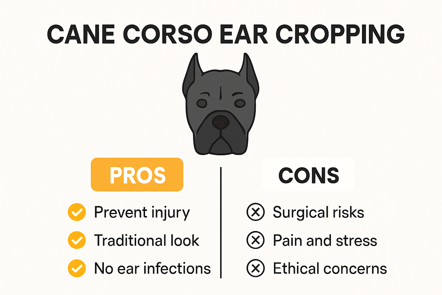 Pros and cons comparison chart for Cane Corso ear cropping