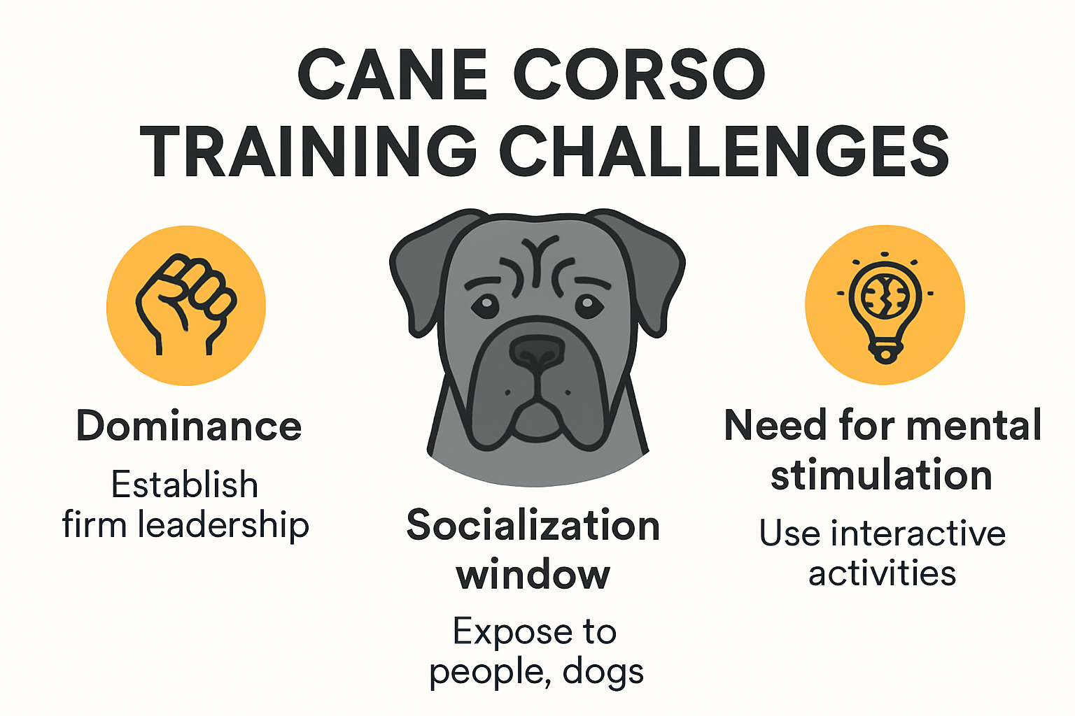 Infographic showing Cane Corso training challenges and solutions