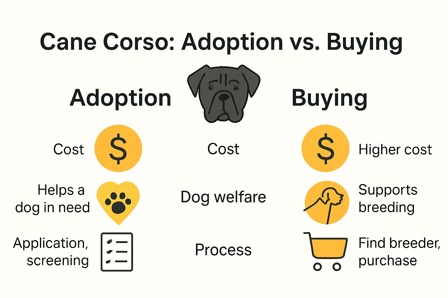Comparison of Cane Corso adoption and buying benefits