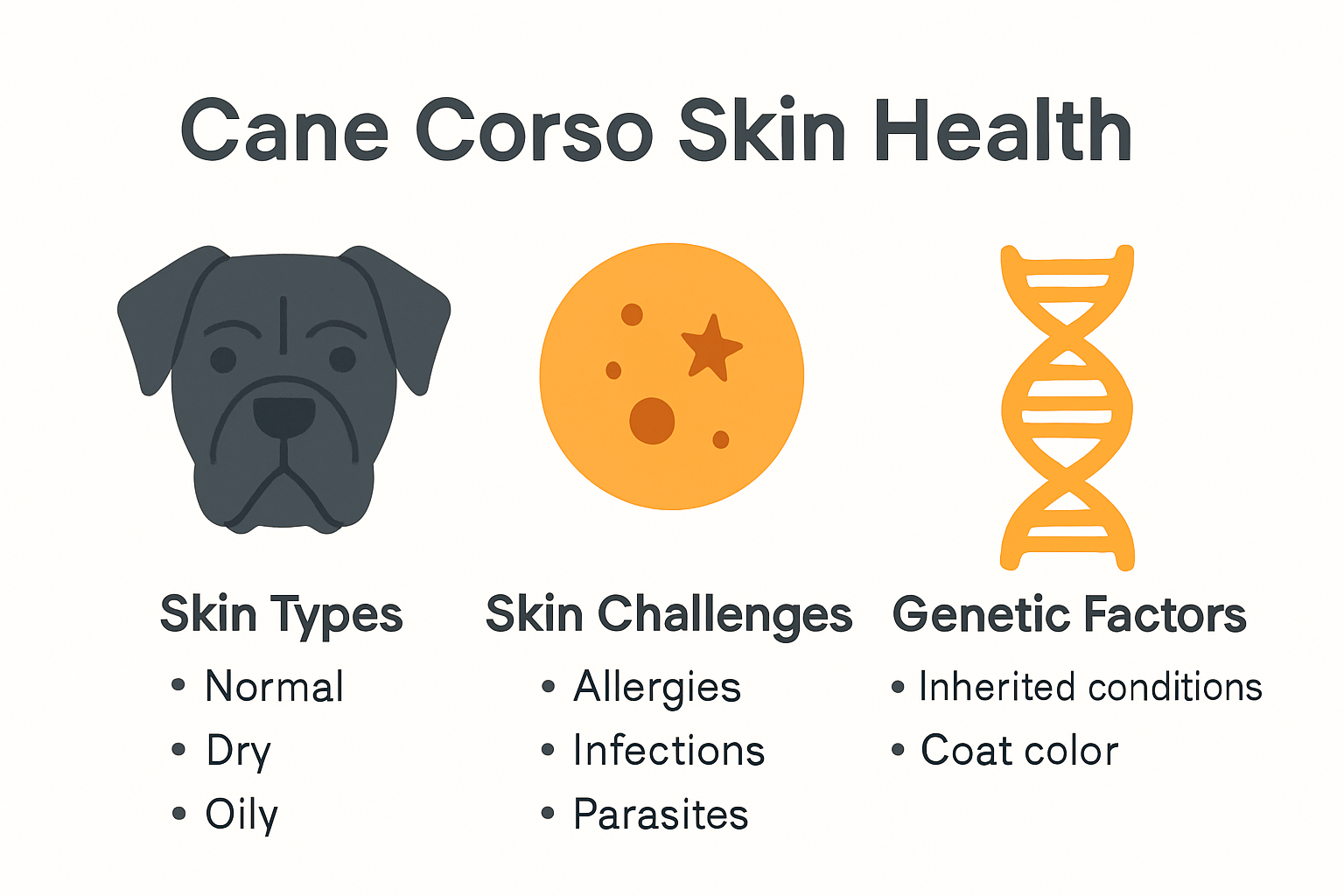Infographic showing Cane Corso skin types and common issues