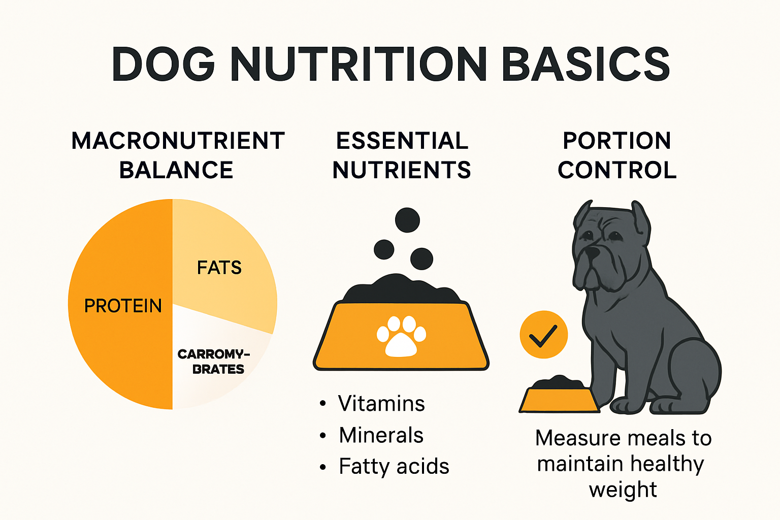 Infographic showing dog nutrition basics for Cane Corso