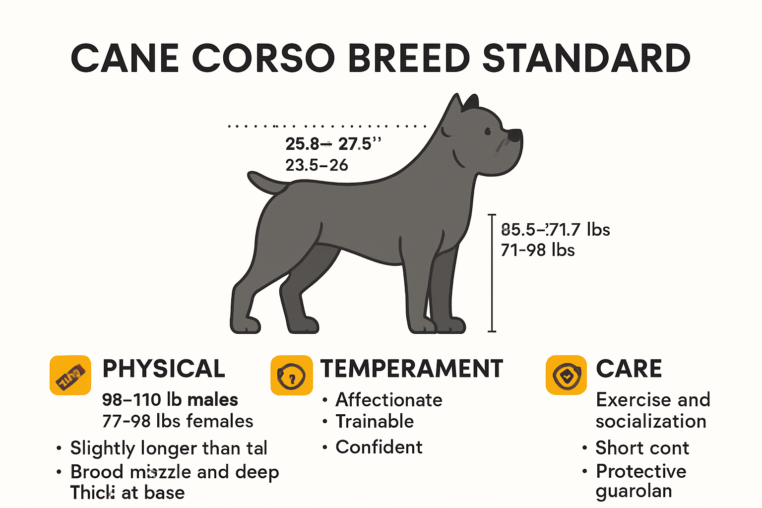 Cane Corso breed standard summary infographic