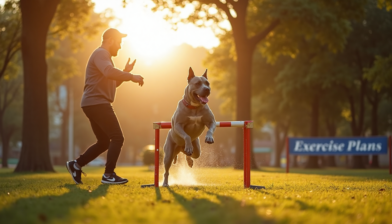 Cane Corso leaps hurdle in park during agility exercise