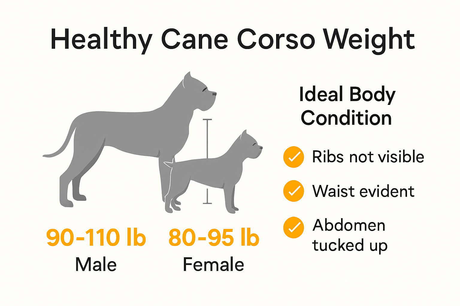 Cane Corso healthy weight range and body condition infographic