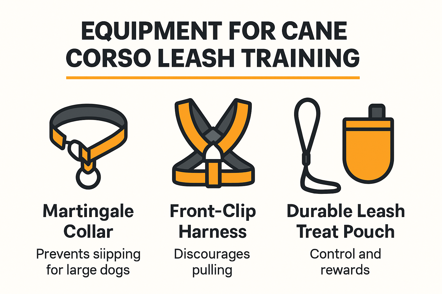 Infographic of Cane Corso leash training equipment