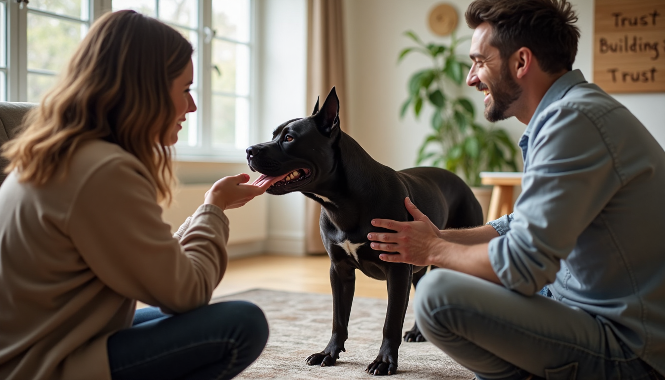 Cane Corso meeting family building trust at home