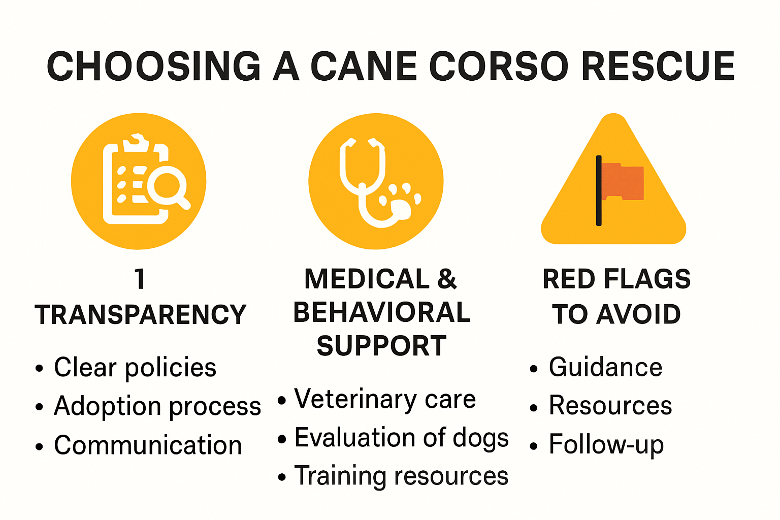 Infographic showing tips for choosing a Cane Corso rescue