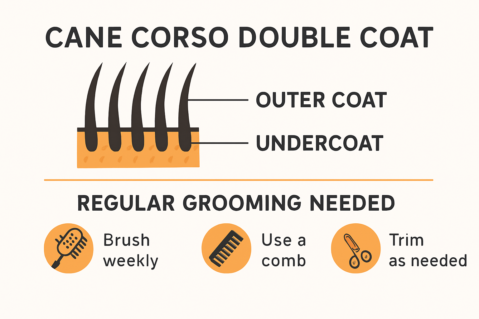 Cane Corso double coat structure and grooming tips infographic