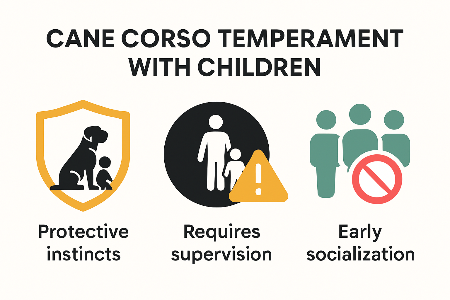 Infographic showing Cane Corso temperament with kids