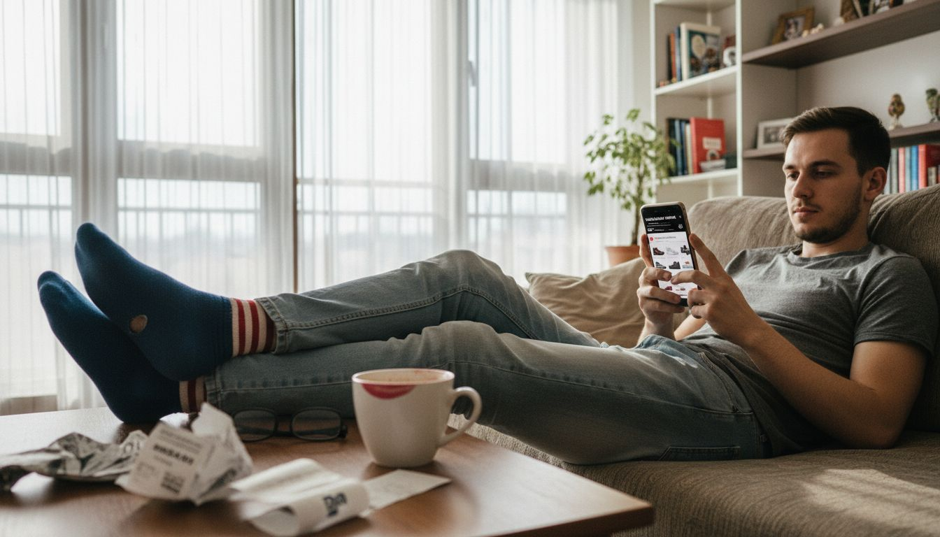 O persoană care își face cumpărăturile online direct de pe telefonul mobil.