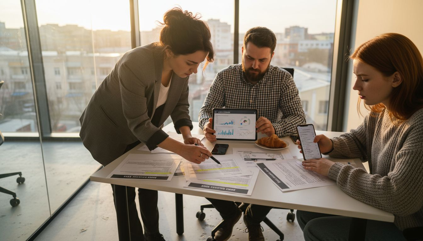 Echipa analizează împreună raportul de audit al site-ului