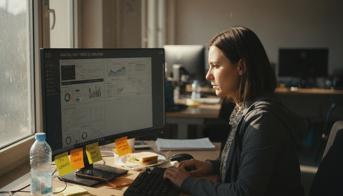 Femeie care folosește instrumente de monitorizare SEO pentru afaceri locale