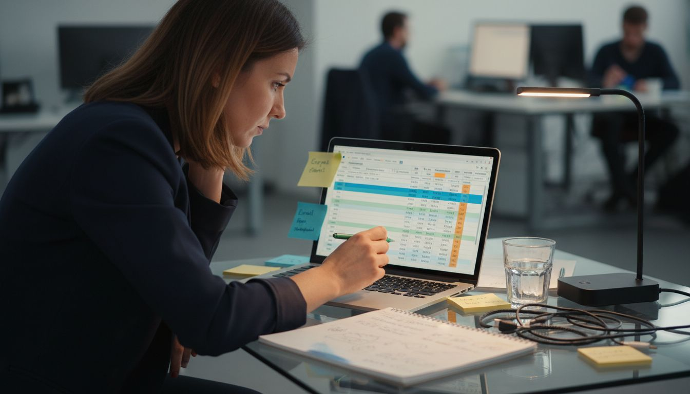 Un antreprenor analizează cu atenție un tabel cu date despre optimizarea pentru motoarele de căutare.