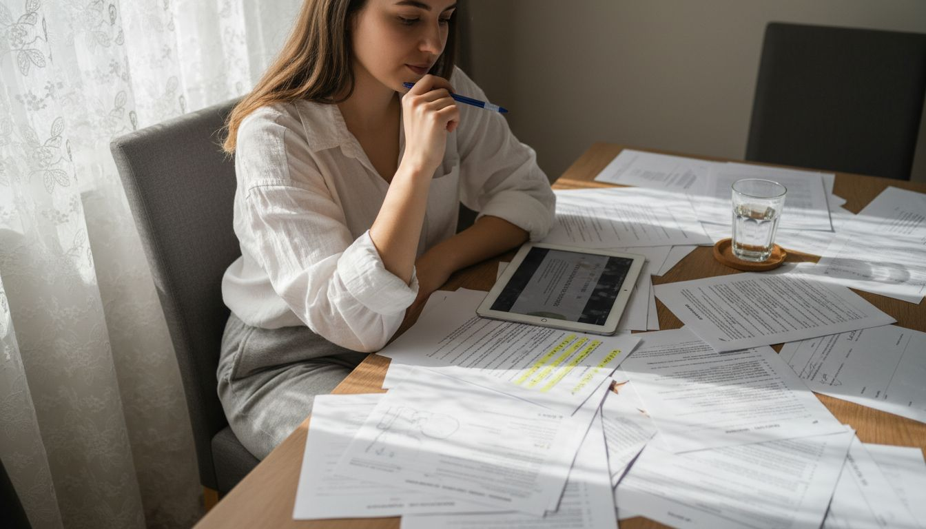 O femeie analizează paginile de produs dintr-un magazin online pentru a le optimiza din punct de vedere SEO.