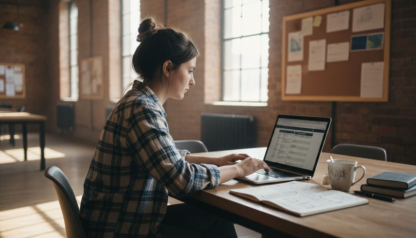 O femeie analizează un index digital pe laptop.