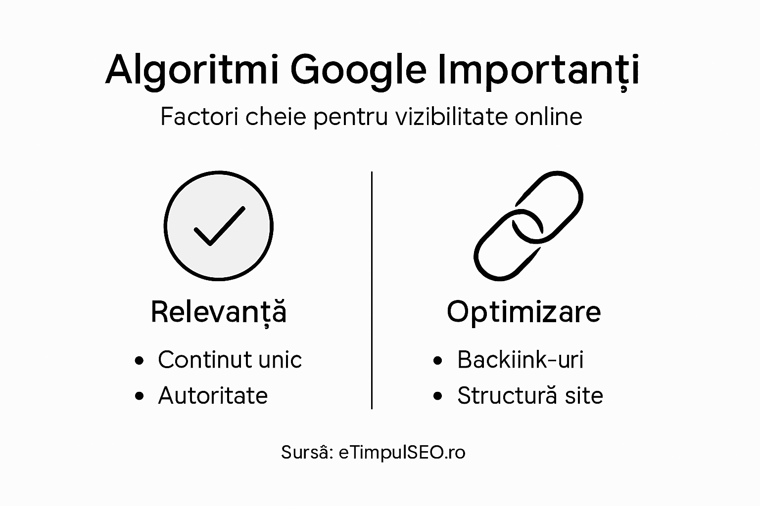 Infografic care prezintă cei mai importanți factori SEO luați în calcul de Google