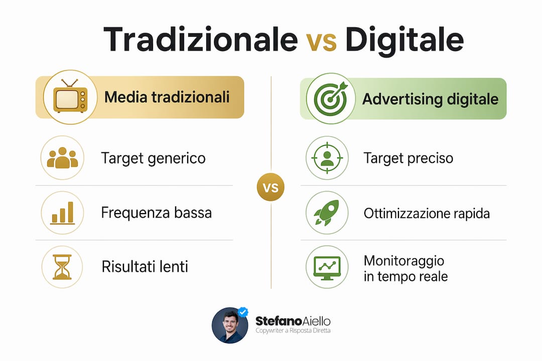Come funziona l'advertising digitale per attrarre clienti qualificati 1 Infografica: differenze tra media tradizionali e digitali
