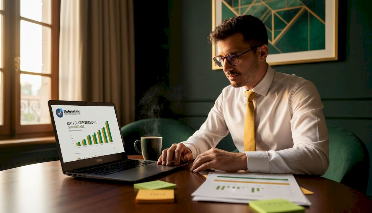 Google Ads per le PMI: acquisire clienti in modo misurabile 1 Il titolare dell’azienda analizza i risultati della campagna Google Ads