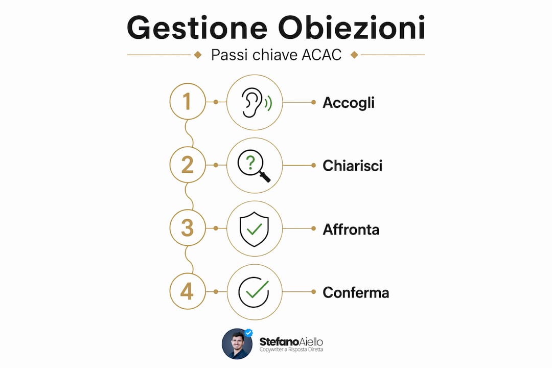 Ruolo delle obiezioni nel processo di vendita 2 Infografica verticale: le fasi fondamentali per gestire le obiezioni