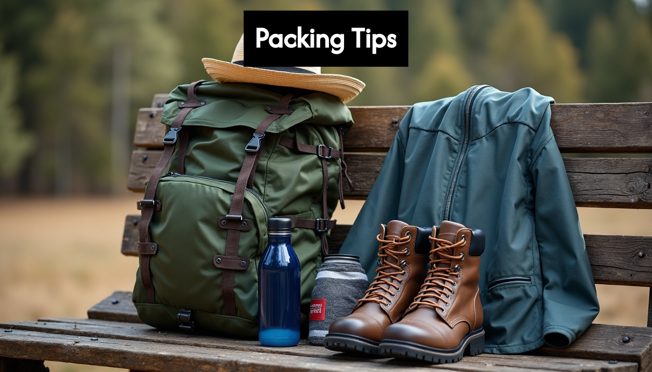 Outdoor retreat packing essentials on wooden bench