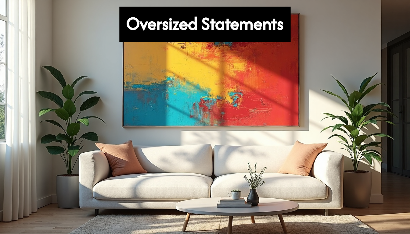 Oversized abstract canvas on living room wall