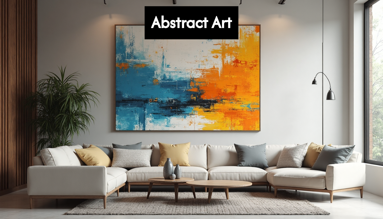 Oversized abstract painting on modern wall