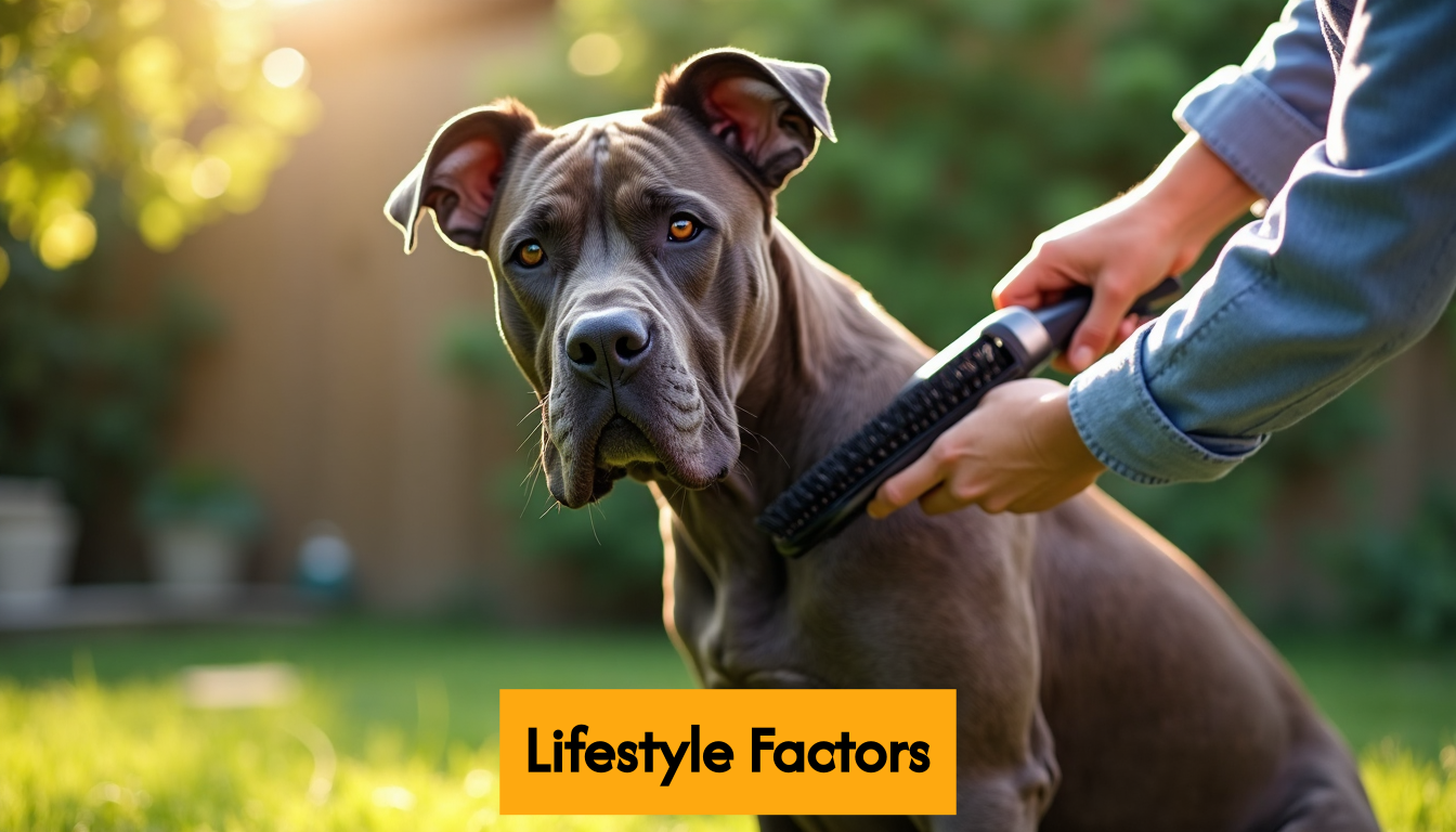 Owner brushing Cane Corso outdoors