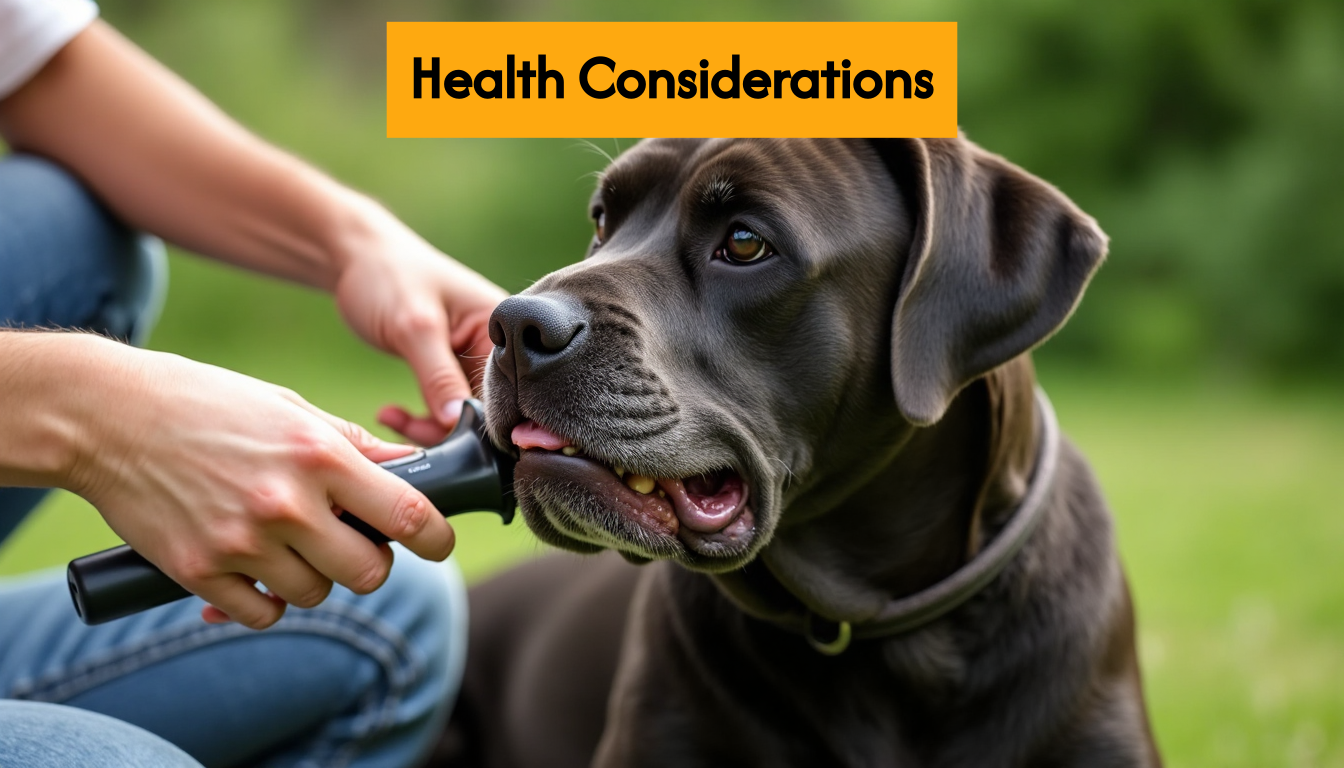 Owner brushing Cane Corso outside