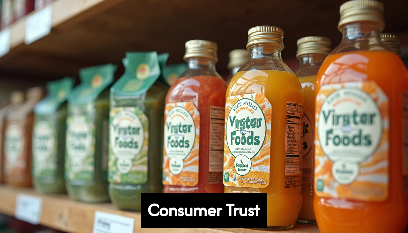 Packaged products showing certification labels