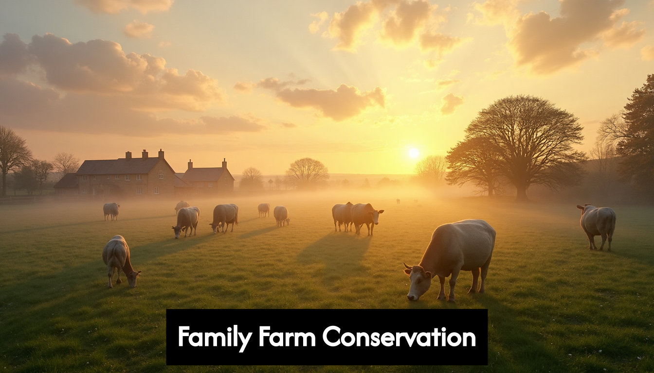 Panoramic sunrise view of a Northumberland family farm
