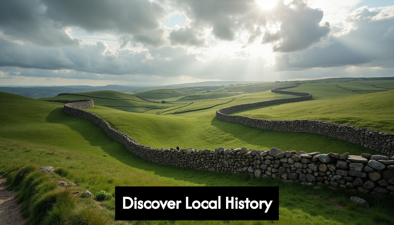 Panoramic view of Hadrian's Wall across green hills.