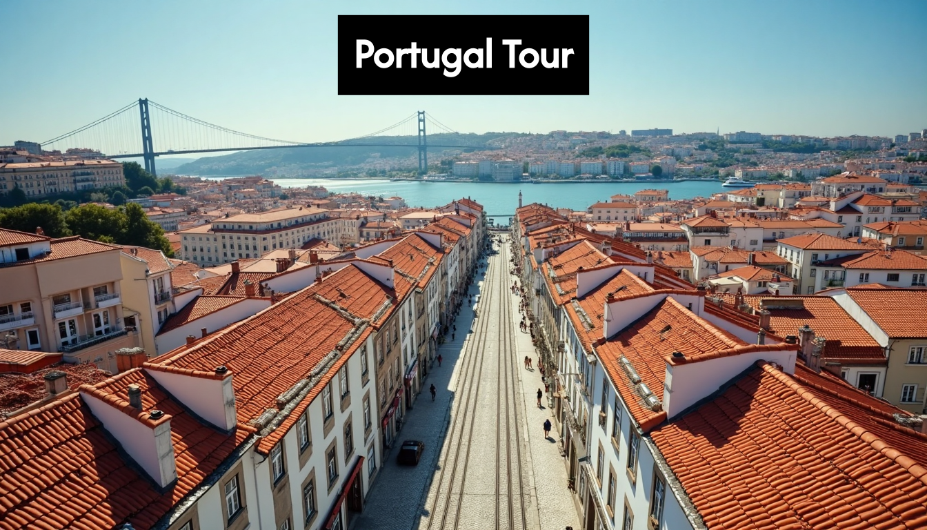 Panoramic view over Lisbon with river and rooftops