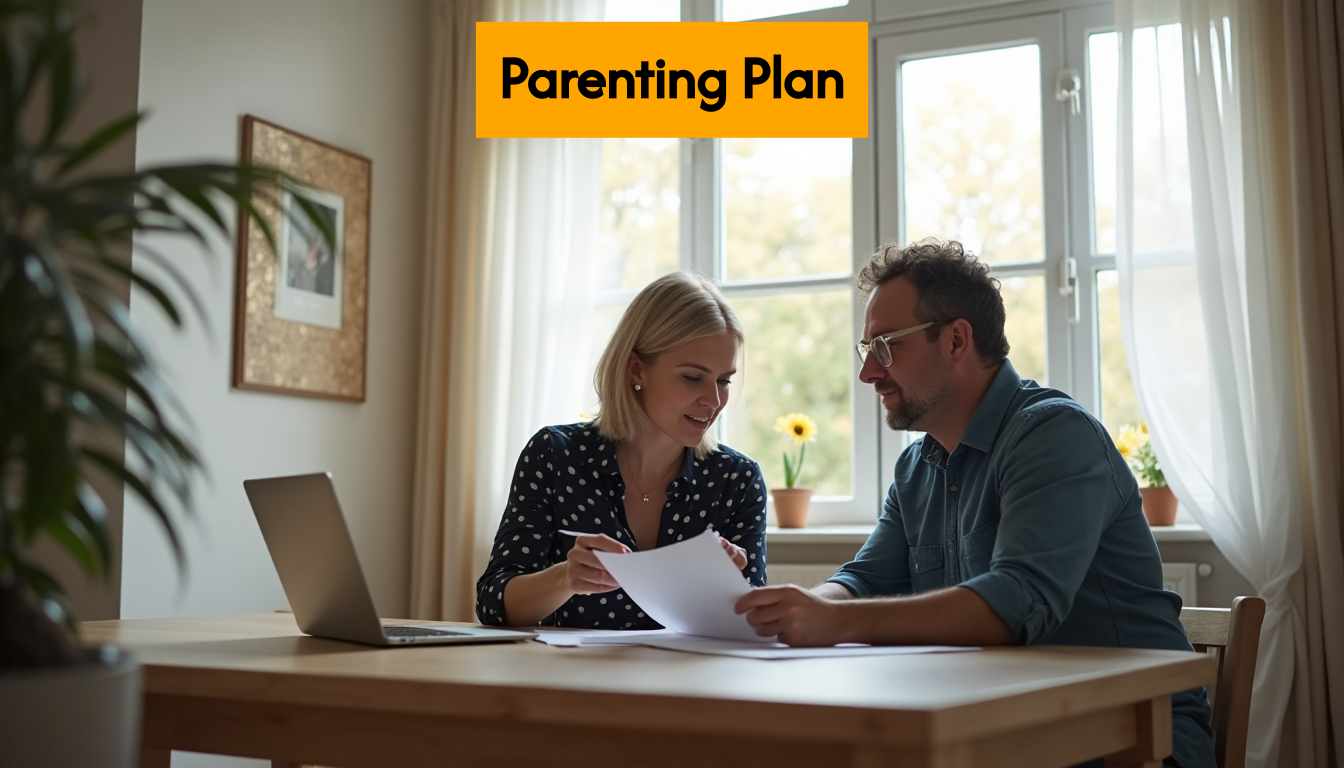 Parents drafting a parenting plan together
