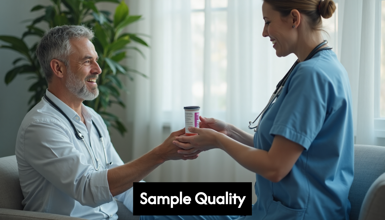 Patient handing semen sample to medical staff