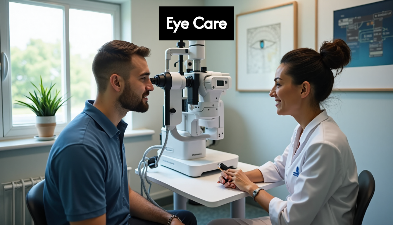Patient receiving an eye check at optician