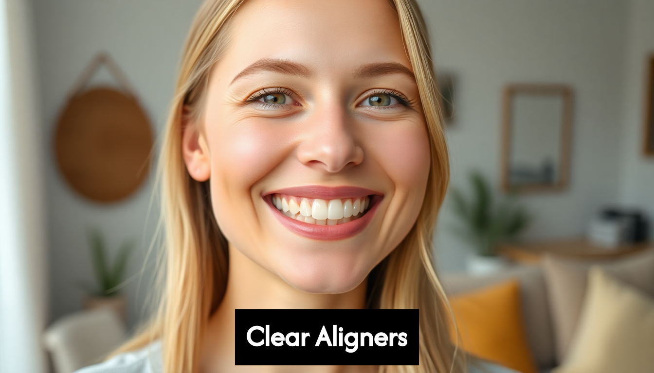 Patient with clear aligners smiling