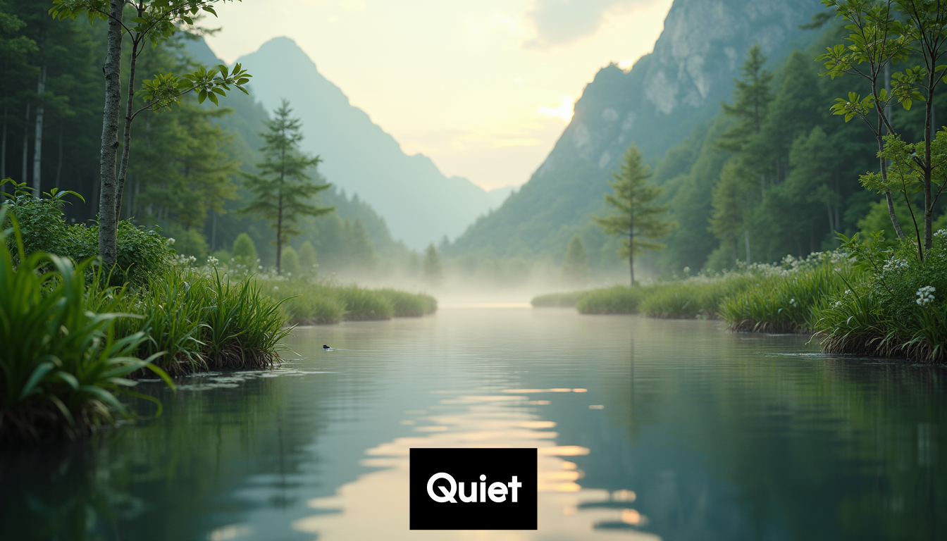Peaceful landscape with trees and still water.