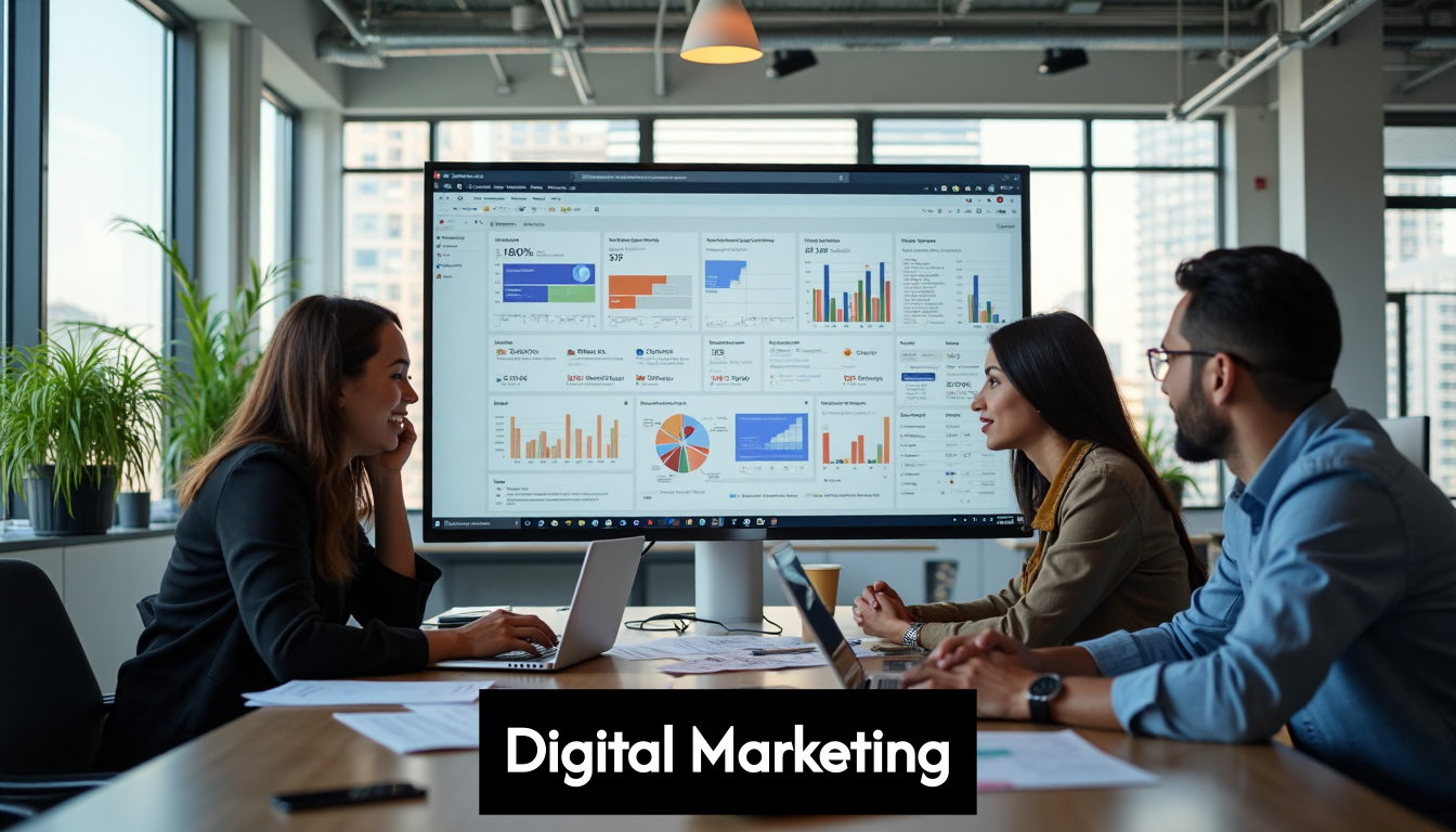 People collaborating in a digital marketing office