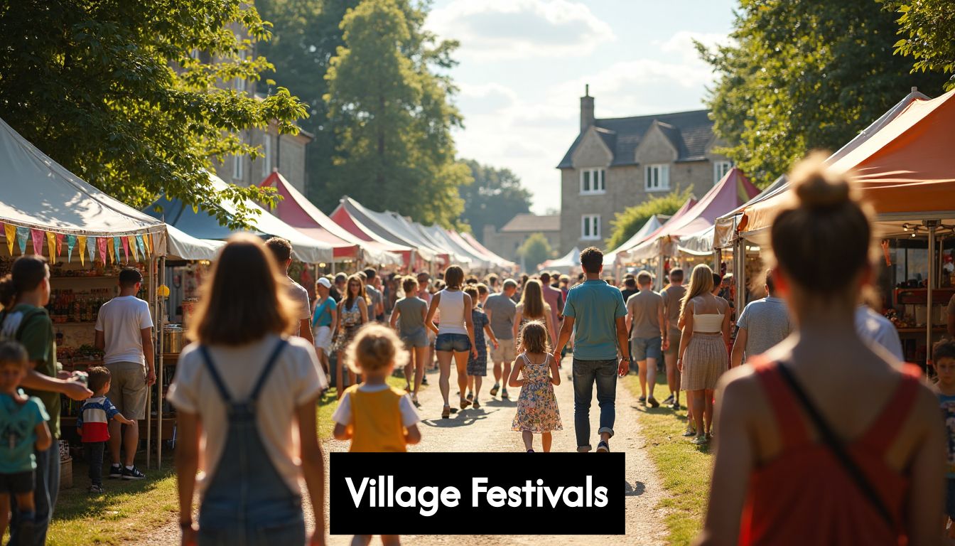 People enjoying a festival in a Northumberland village
