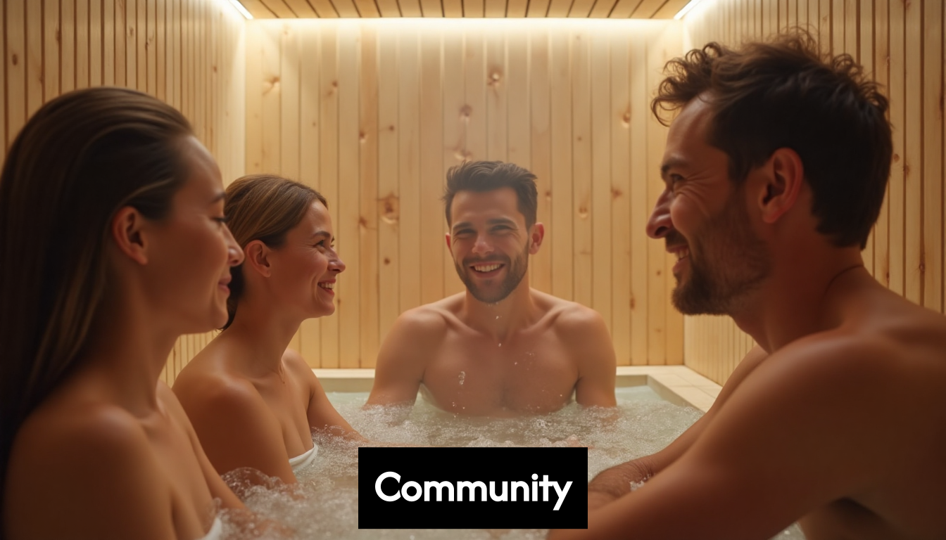 People relaxed and connecting in sauna.
