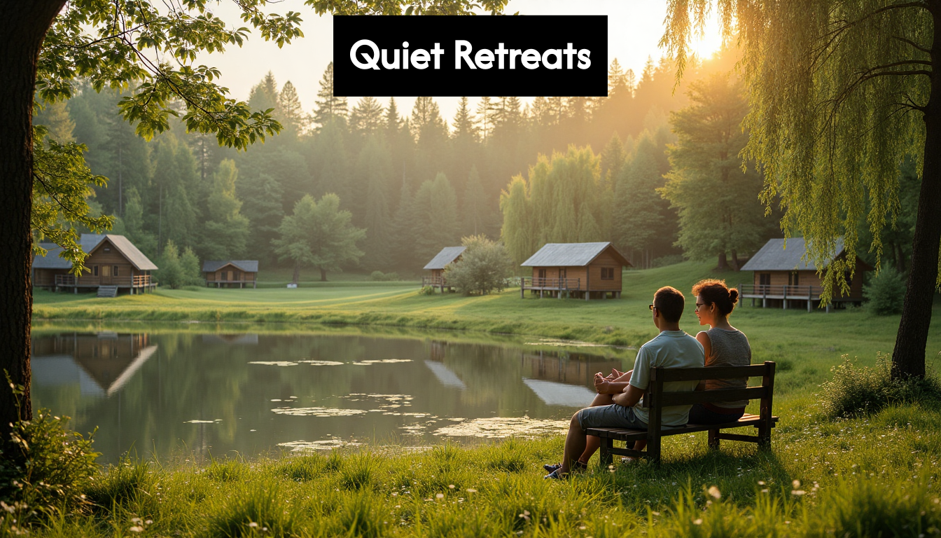 People relaxing at peaceful countryside retreat
