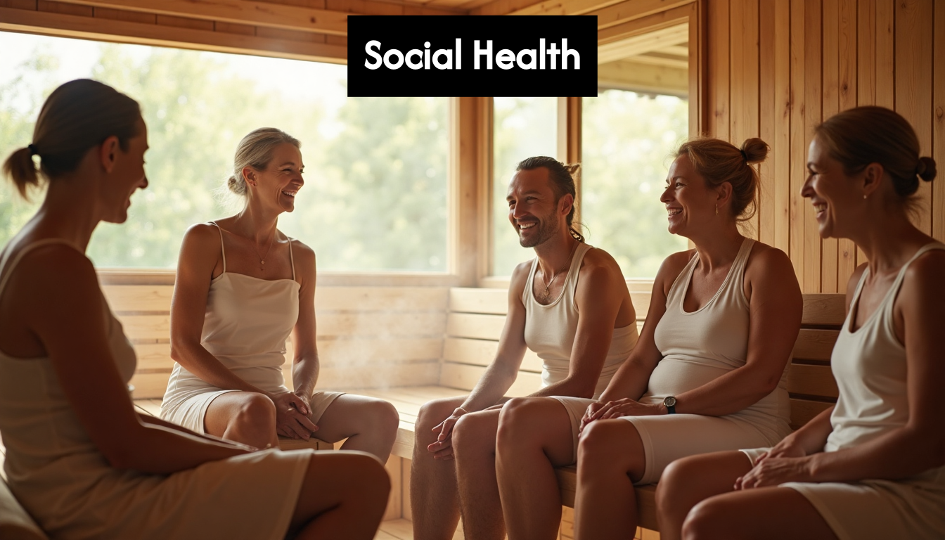 People relaxing in a modern communal sauna