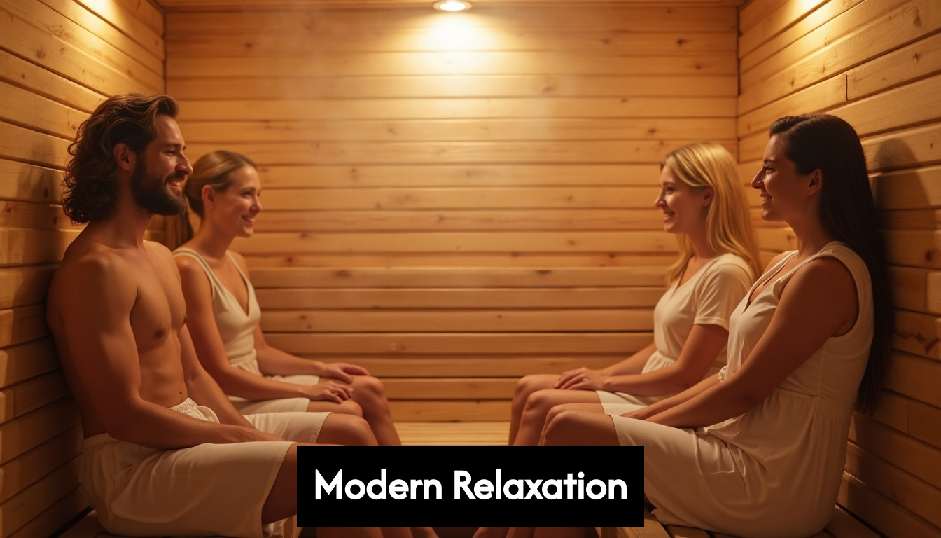 people relaxing together in a modern sauna