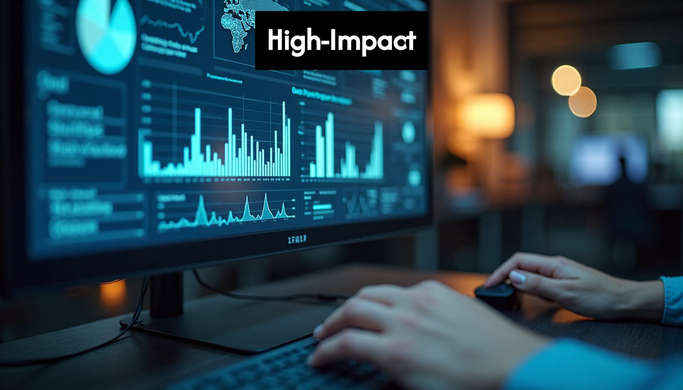 Person analyzing data charts on a computer screen.
