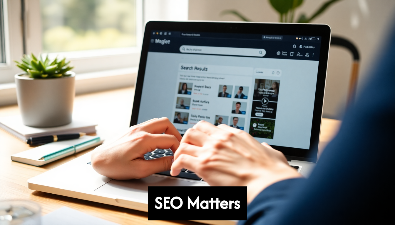 Person analyzing search results on laptop